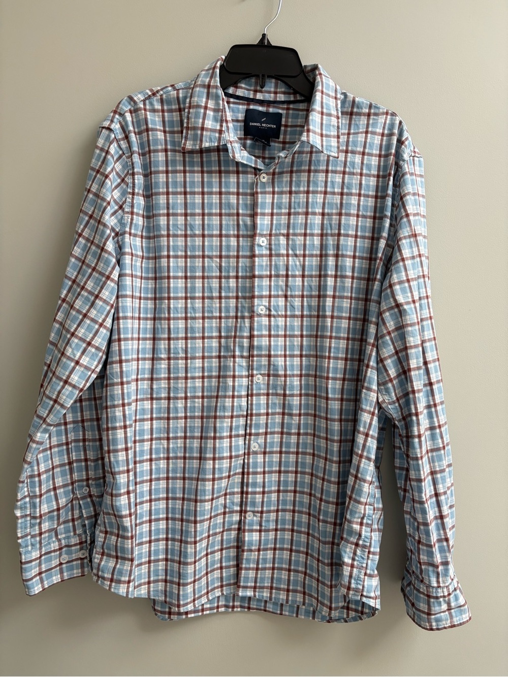 Daniel Hechter Light Blue and Brown Plaid Button-Down Shirt